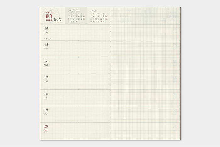 Kalendarz Traveler's Notebook Memo Weekly 2022 5
